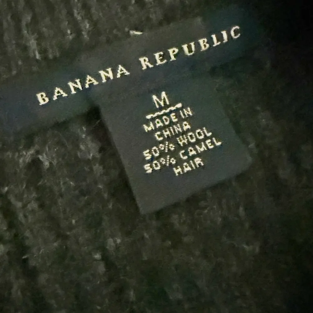 BANANA‎ REPUBLIC | Men's Charcoal Gray Ribbed Zip Sweater Wool Camel | Medium